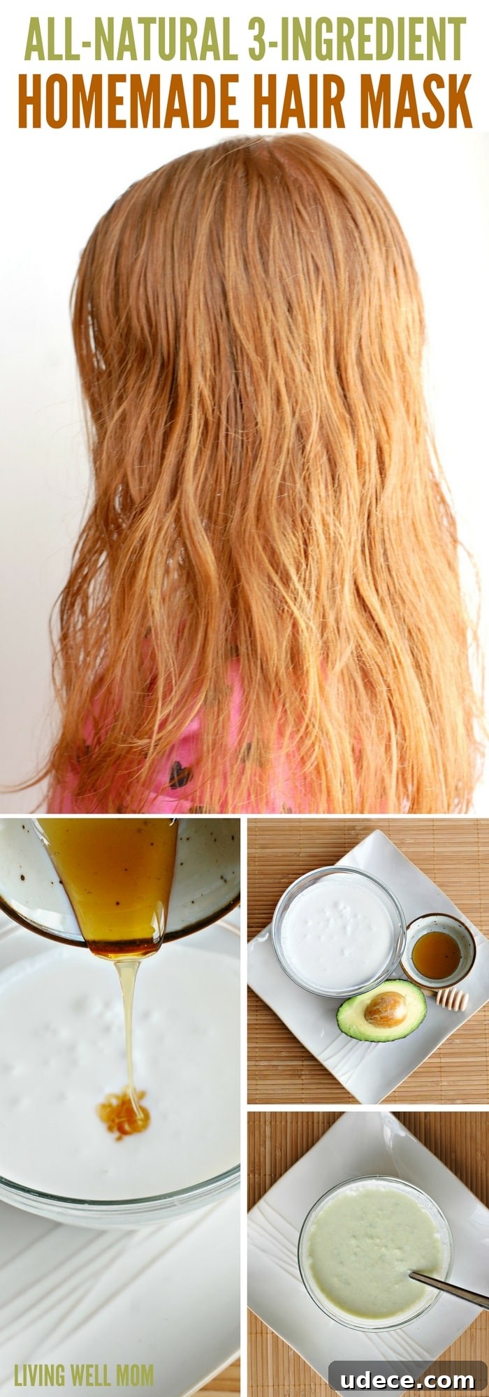 DIY Natural Hair Mask Recipe for Stronger, Shinier Hair 13 Deep condition and restore dull hair with this simple 3-ingredient, all-natural homemade hair mask. It’s gentle and easy enough to use on kids too!