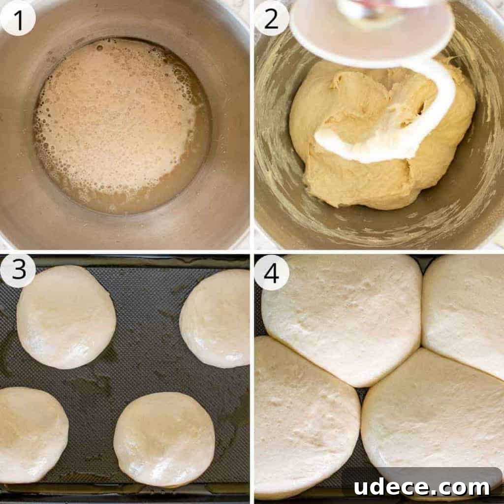 Calabrese Pizza: Spicy Italian Pepperoni & Calabrian Chili Recipe 4 4-step photo collage of how to prepare pizza dough.