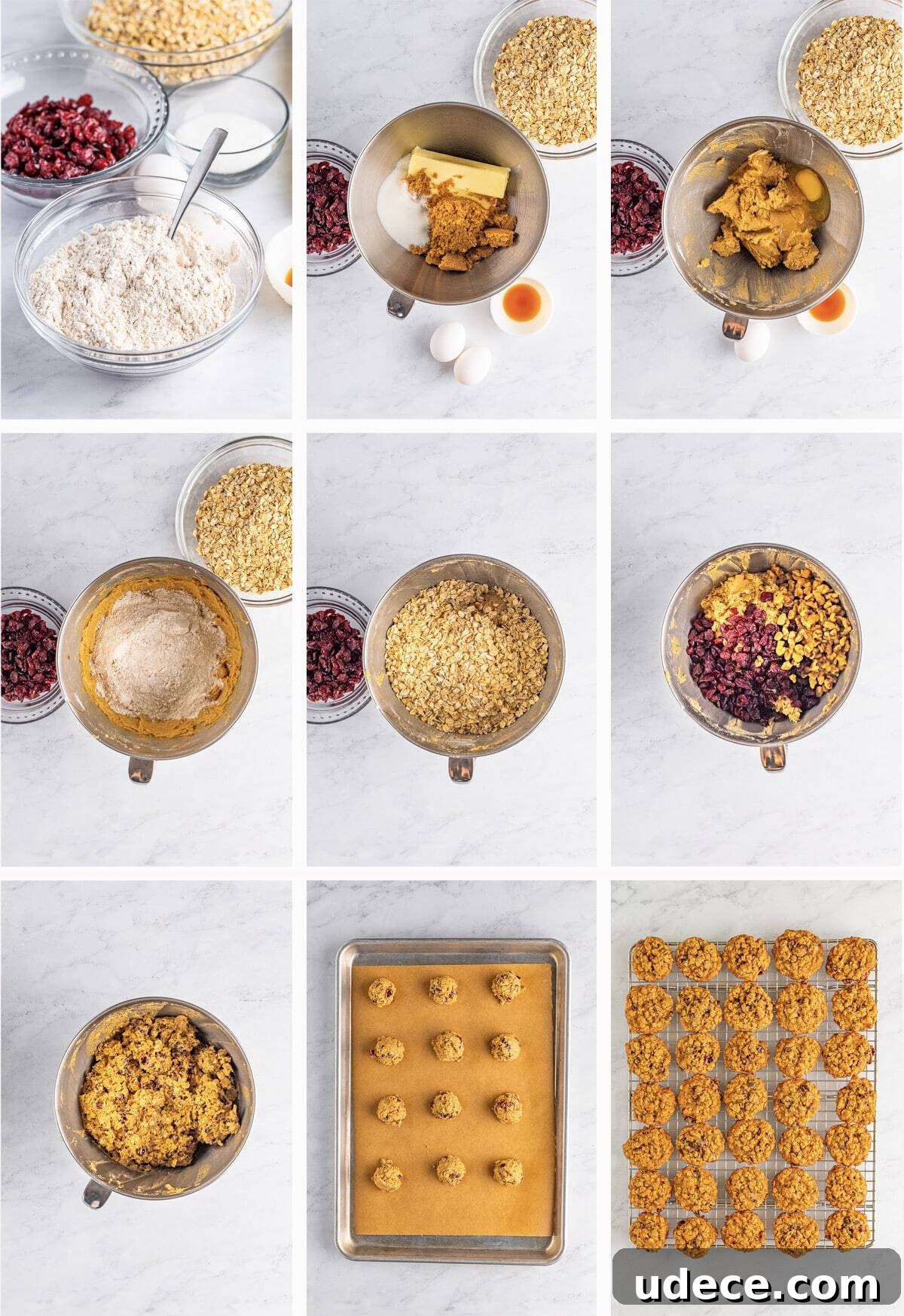 Chewy Cranberry Oatmeal Cookies with Walnuts — Soft, Tangy Bites 5 collage of images showing how to make Cranberry Oatmeal Cookies
