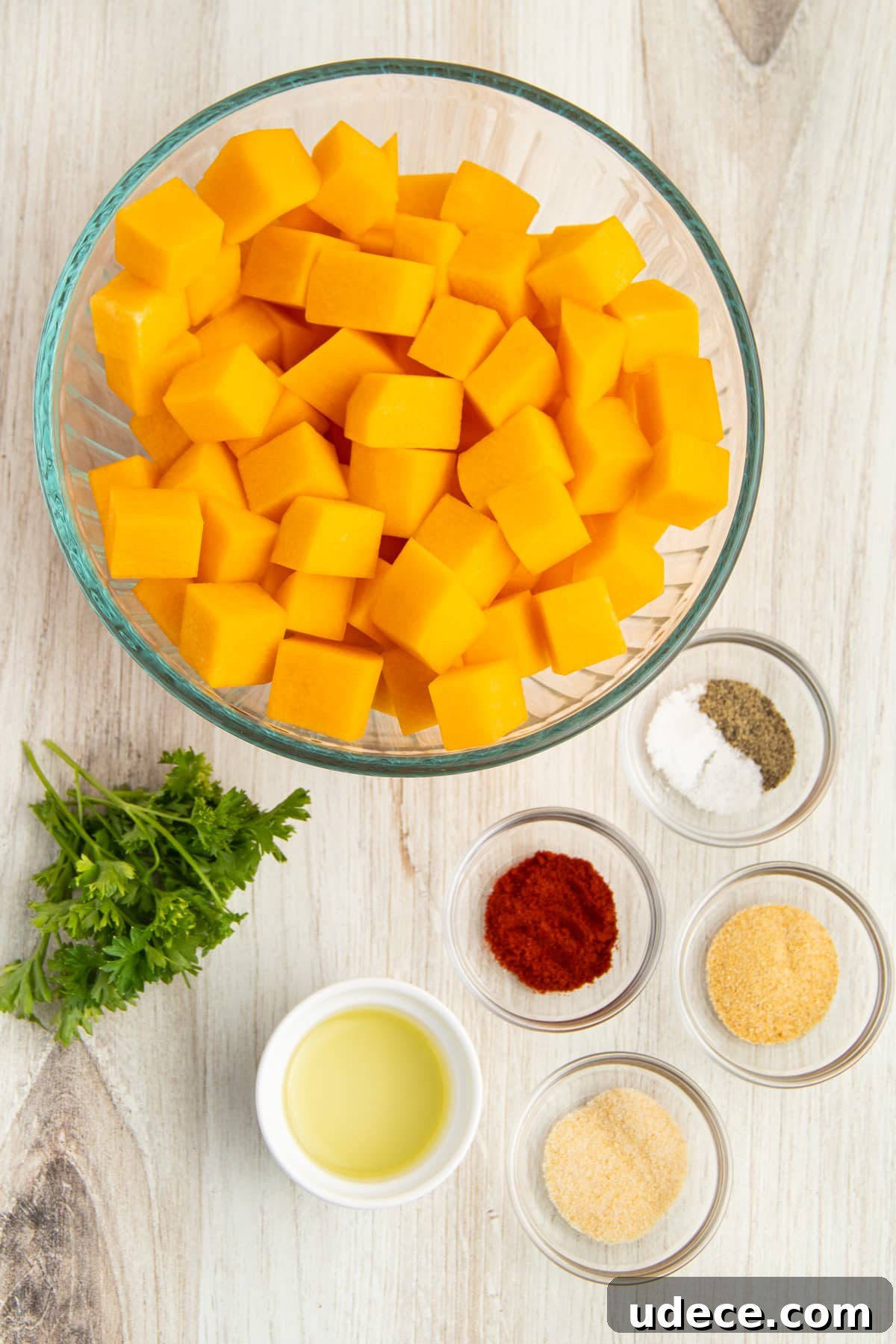 This is a picture of all the ingredients for this recipe in individual bowls.