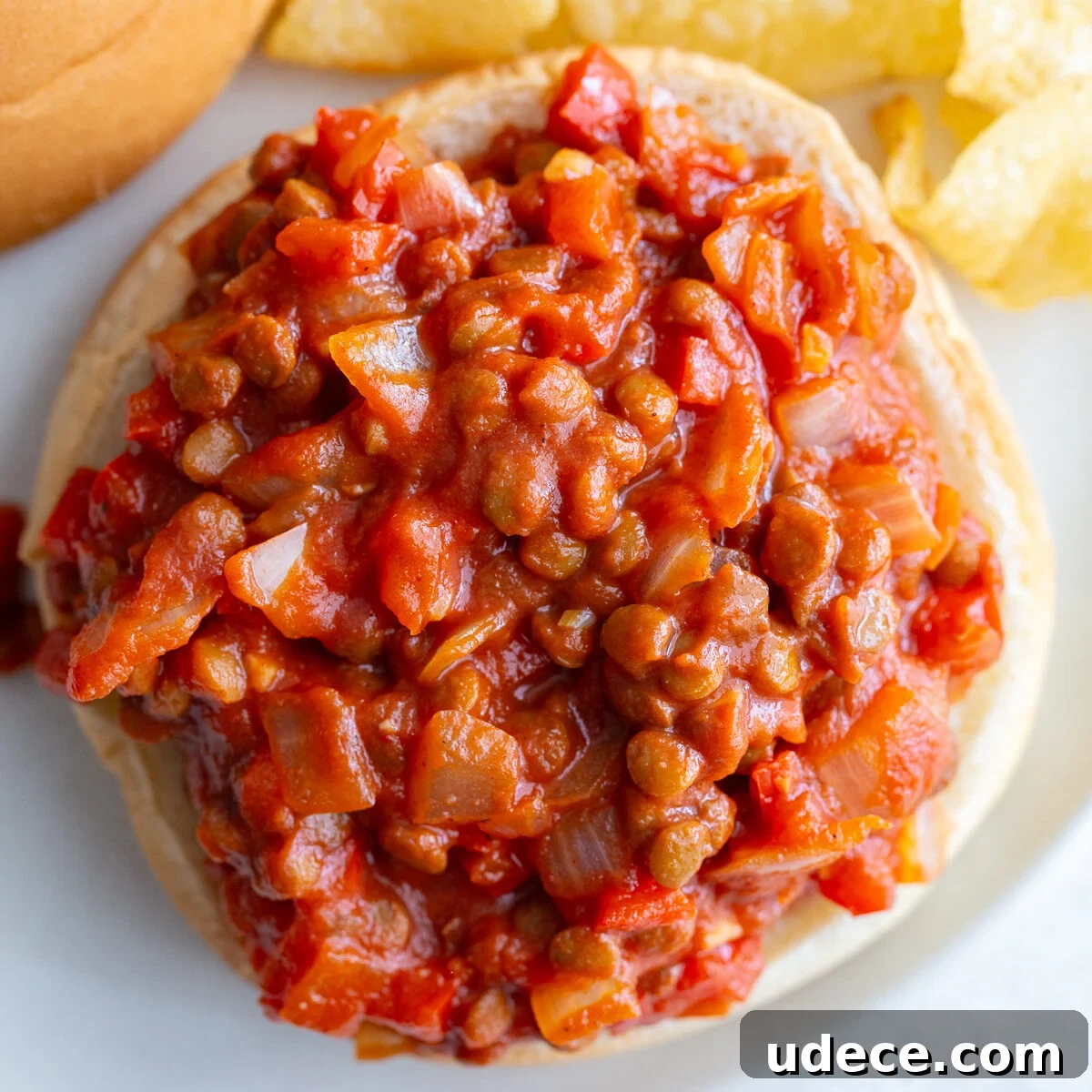 Vegan Lentil Sloppy Joes Recipe for Flavorful Plant-Based Sandwiches 5 lentil sloppy joes on a bun with another in the background