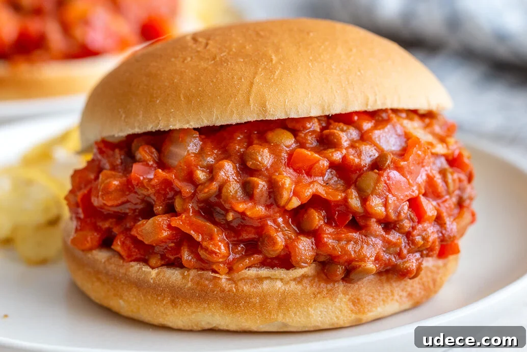 Vegan Lentil Sloppy Joes Recipe for Flavorful Plant-Based Sandwiches 9 lentil sloppy joes on a bun with another in the background