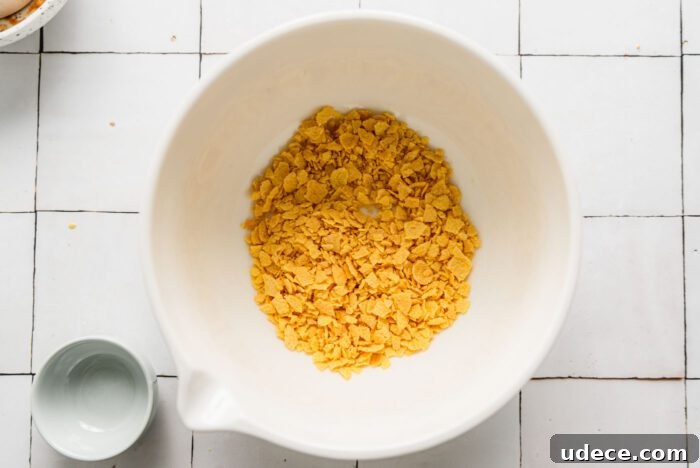 Homemade Butterfinger Candy Recipe Without Candy Corn 4 Crushed corn flake cereal in a mixing bowl.