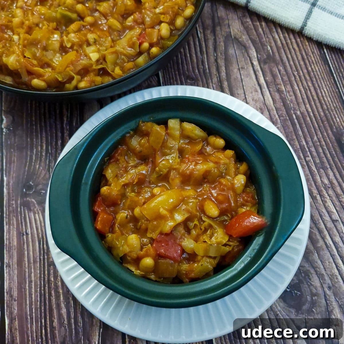 Chakalaka Recipe: Authentic South African Spicy Vegetable Relish 3 A serving of chakalaka in a small casserole dish.