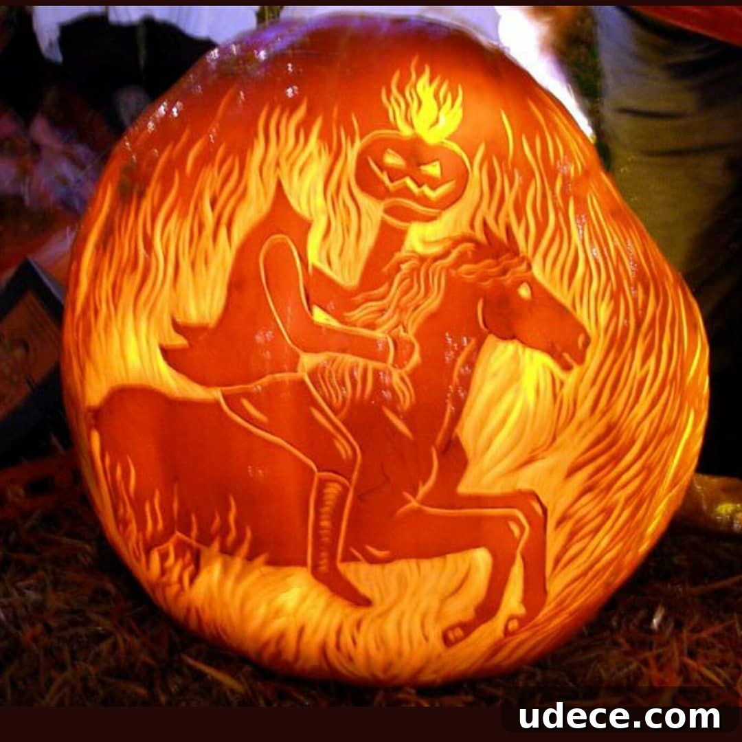 25+ Creative Pumpkin Carving Ideas for Halloween Decorations 16 Headless Horseman Carved Pumpkin | 25+ Creative Carved Pumpkins