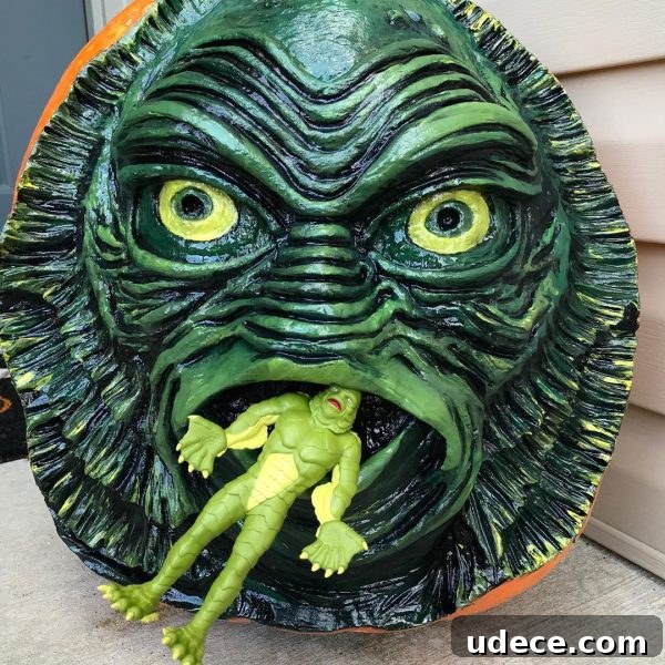 25+ Creative Pumpkin Carving Ideas for Halloween Decorations 7 Black Lagoon Creature Carved Pumpkin | 25+ Creative Carved Pumpkins