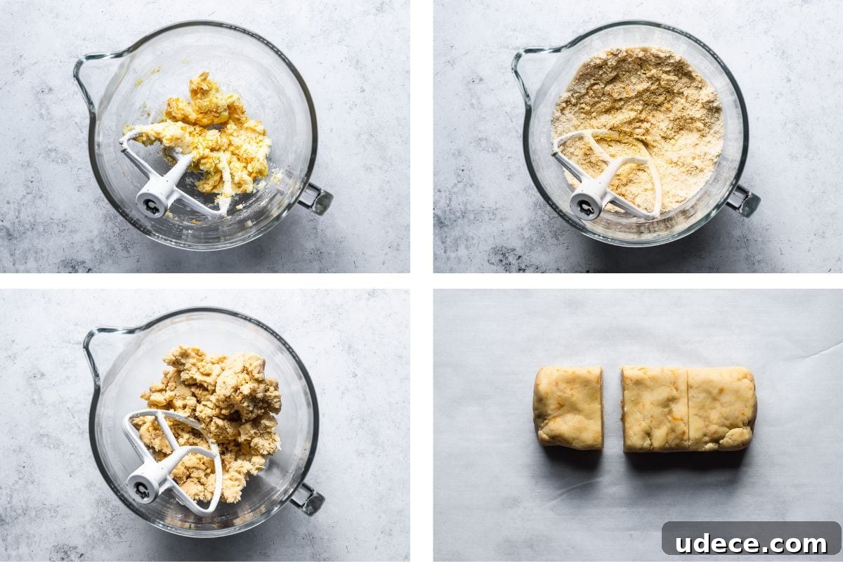 Pasta frola dough in various stages of being mixed.