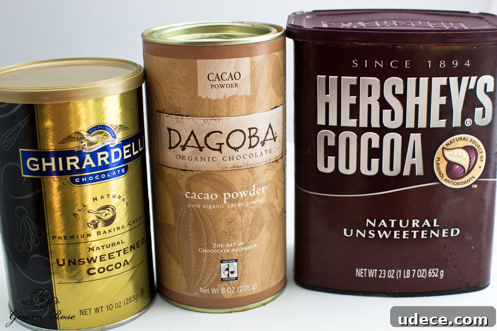 Different brands of unsweetened cocoa