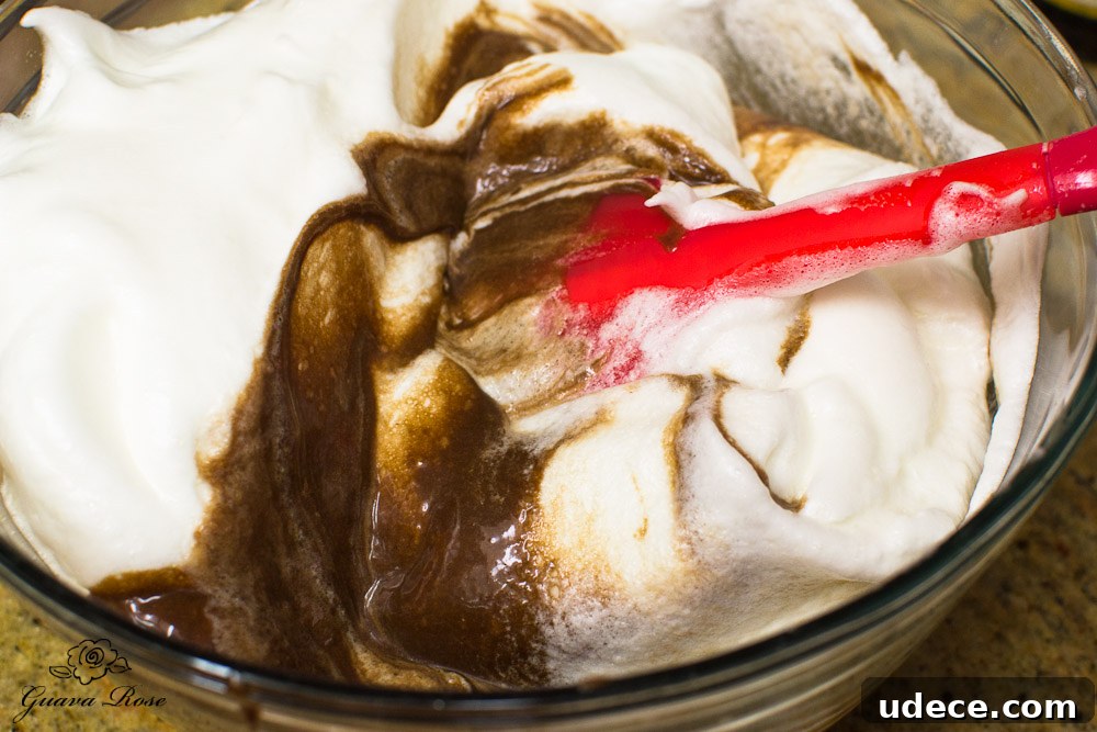 Folding egg whites into chocolate batter 1