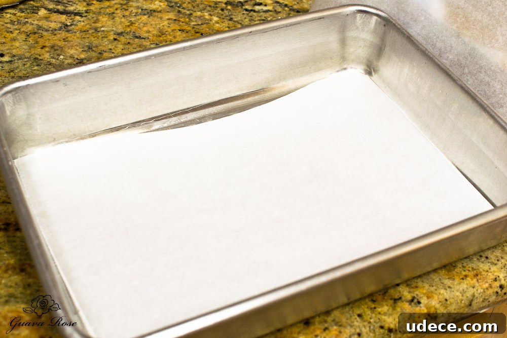 Baking pan lined with parchment paper