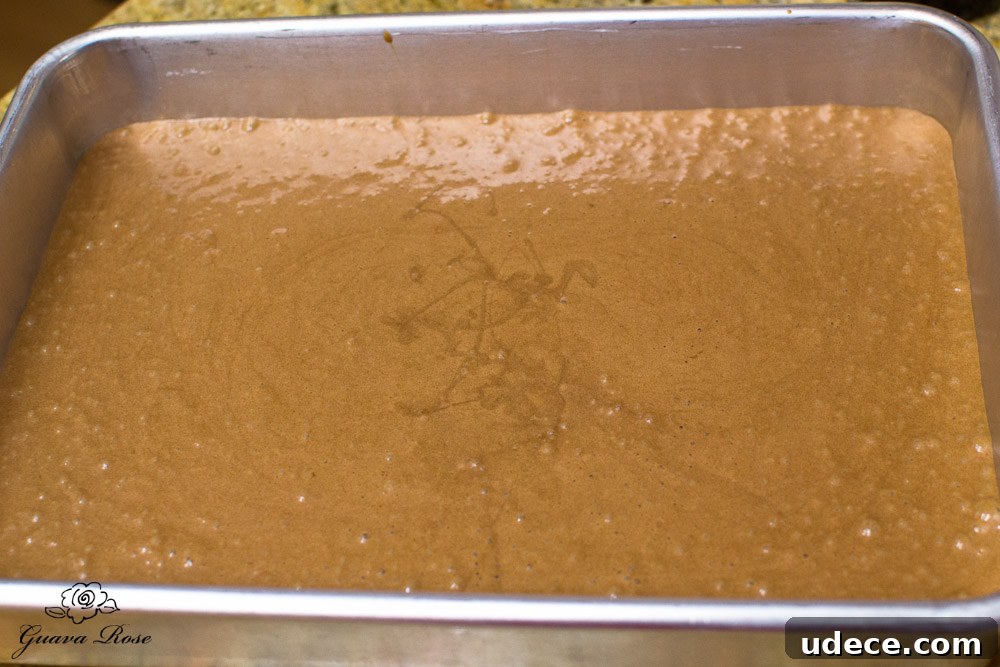 Chiffon cake batter in baking pan