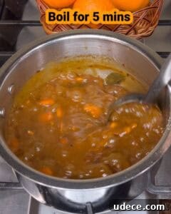 Tangy Orange Peel Kuzhambu Recipe — South Indian Vathakuzhambu 4 Orange peel kuzhambu in pot