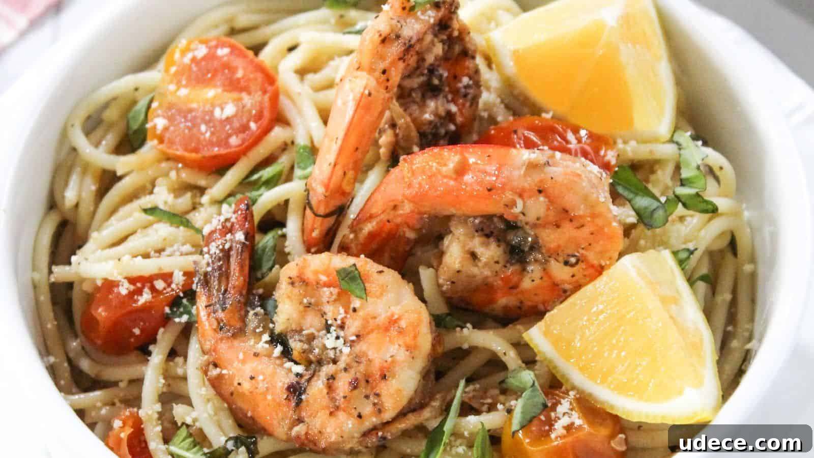 28 Seafood Dinners for Two That Deliver Restaurant-Quality Flavor 6 Grilled shrimp served over spaghetti with cherry tomatoes, fresh herbs, and lemon wedges.