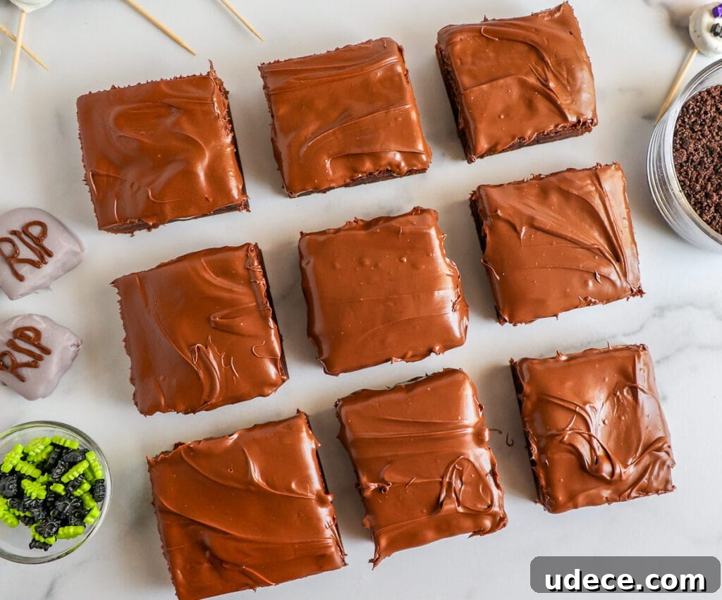 Graveyard Brownies: Spooky Halloween Dessert Recipe 13 Cut the brownies into 9 equal squares