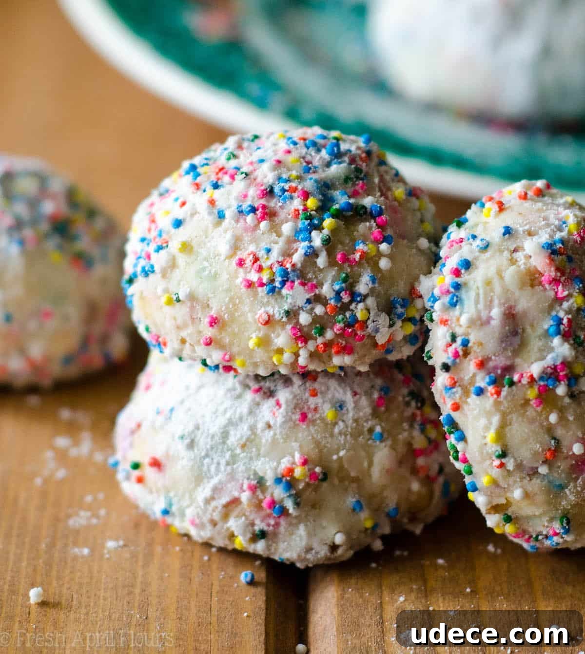 Funfetti Snowball Cookies: Colorful Cookie Bite Recipe 2 Funfetti Snowballs: Buttery, melt-in-your-mouth shortbread cookies filled with colorful sprinkles and rolled in powdered sugar.