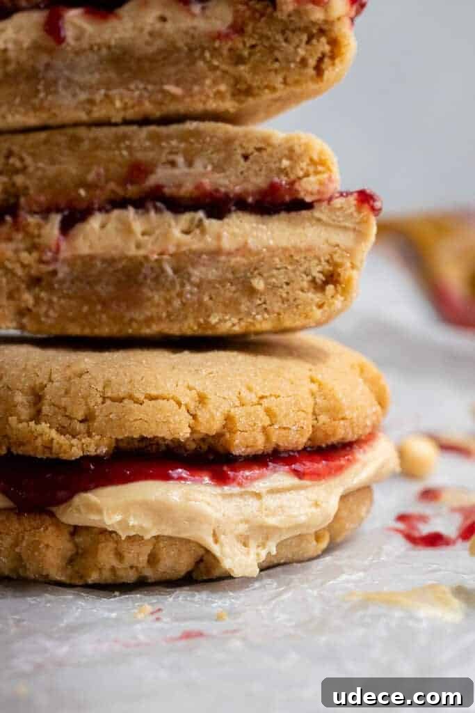Close up of peanut butter and jelly cookies