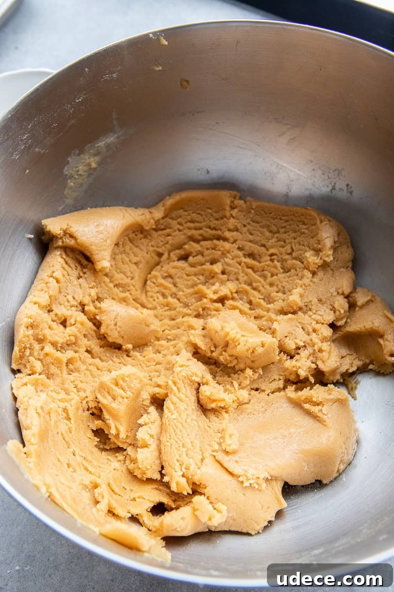 Peanut butter cookie dough in a bowl