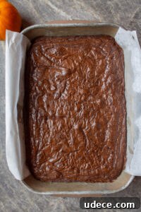 Chewy Pumpkin Brownies with Spiced Cream Cheese Swirl 10 cooled brownies