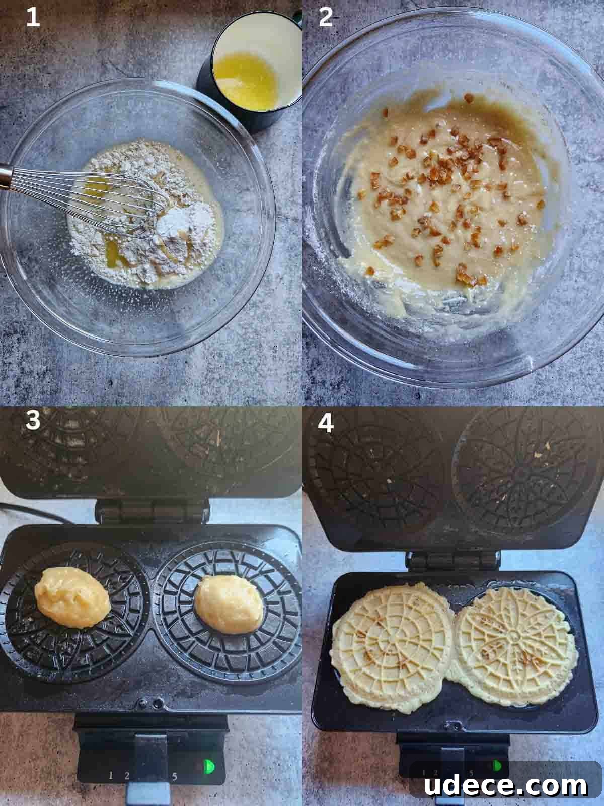 Panettone Pizzelle: Italian Festive Cookies Made from Panettone 4 Four-step instructions for pizzelle.