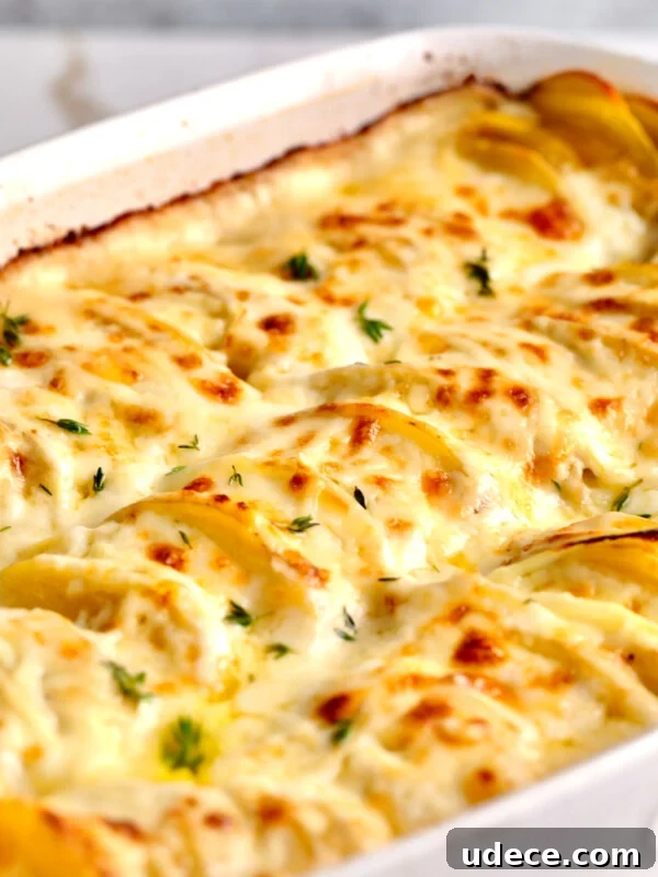 Classic Funeral Potatoes Recipe for Parties and Potlucks 17 Baking dish of homemade au gratin potatoes.