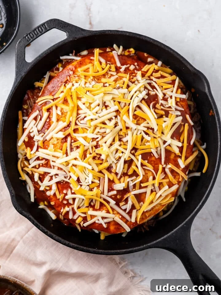 Cheesy Beef Enchilada Pie Recipe for Dinner Crowd-Pleasers 11 grated cheese on top of enchilada bake