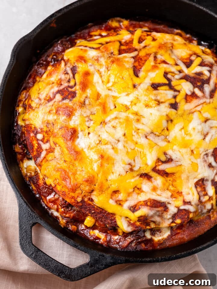 Cheesy Beef Enchilada Pie Recipe for Dinner Crowd-Pleasers 12 baked enchilada pie in skillet