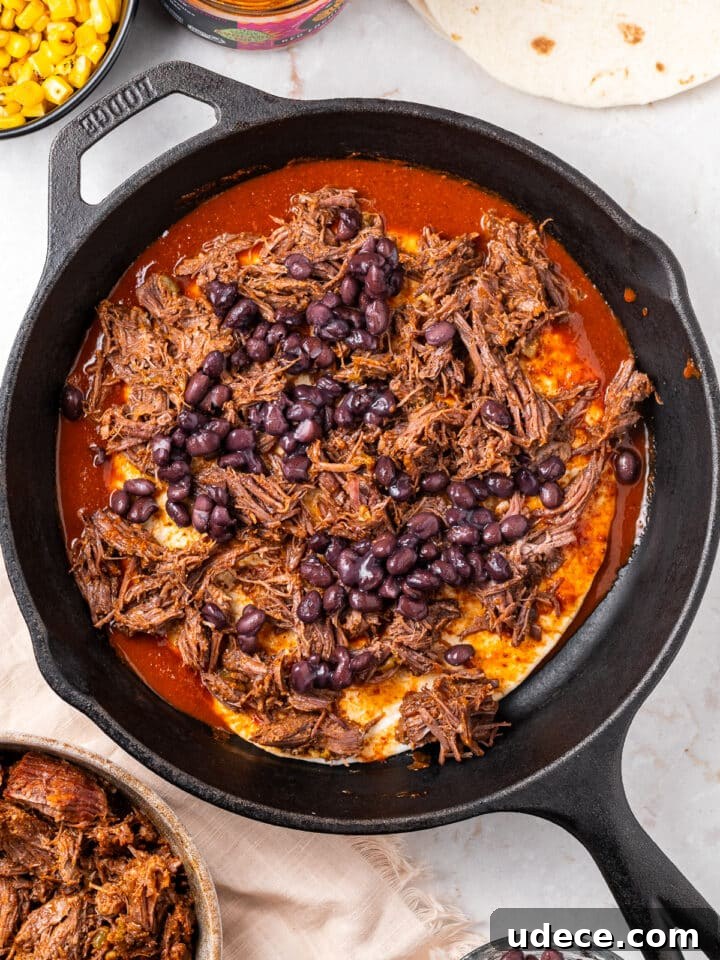 Cheesy Beef Enchilada Pie Recipe for Dinner Crowd-Pleasers 7 black beans added to skillet