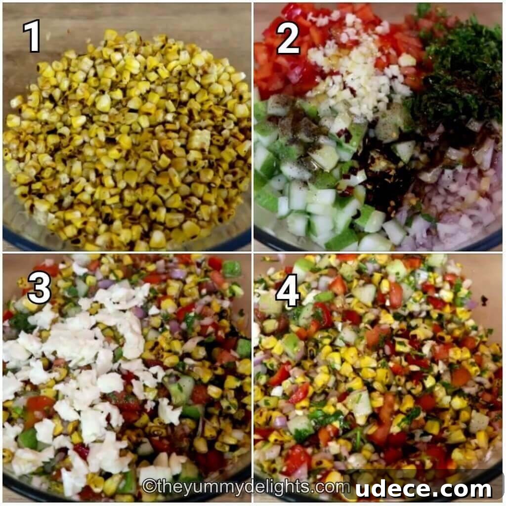 Grilled Corn and Feta Salad with Lime and Cilantro 3 Collage of 4 images showing how to make grilled corn salad.