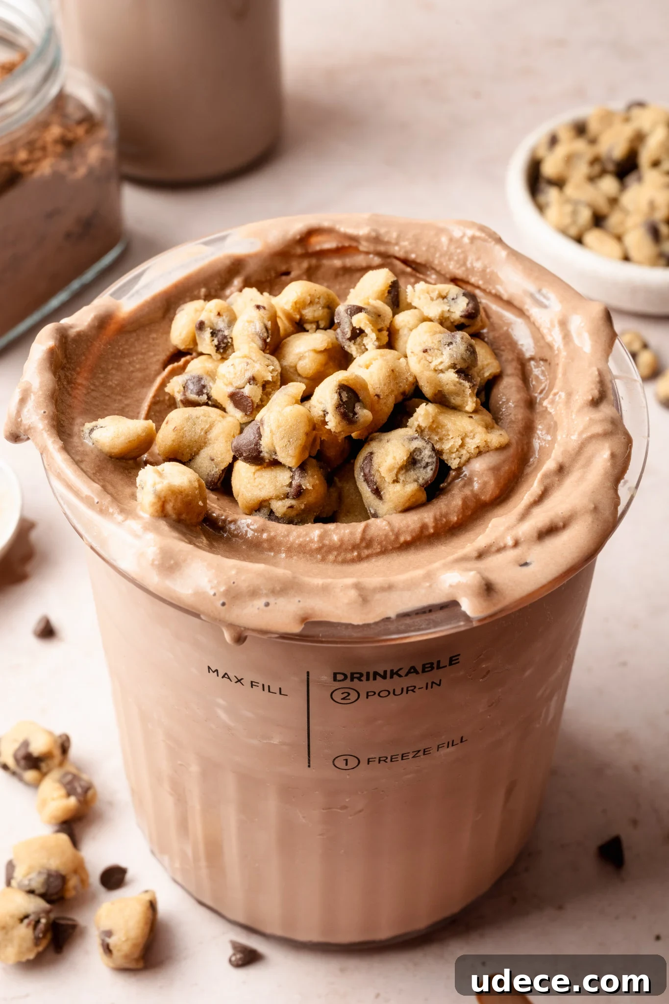 Rich Chocolate Ice Cream Recipe for Ninja Creami Machines 11 Chocolate ice cream in pint container