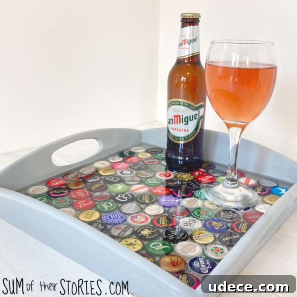 15 Creative Bottle Cap Crafts You Can Make Today 2 Bottle cap tray with san miguel bottle and wine glass