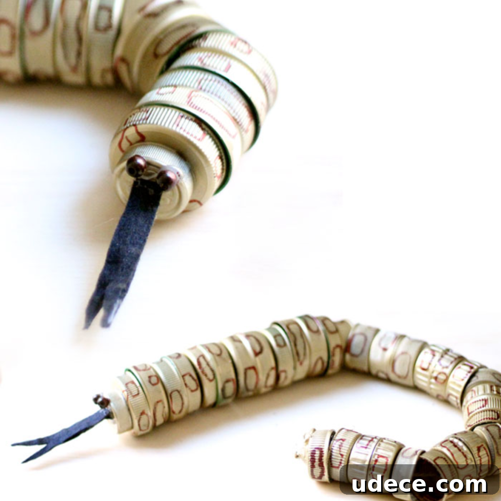 15 Creative Bottle Cap Crafts You Can Make Today 11 Bottle Cap Rattlesnake Craft