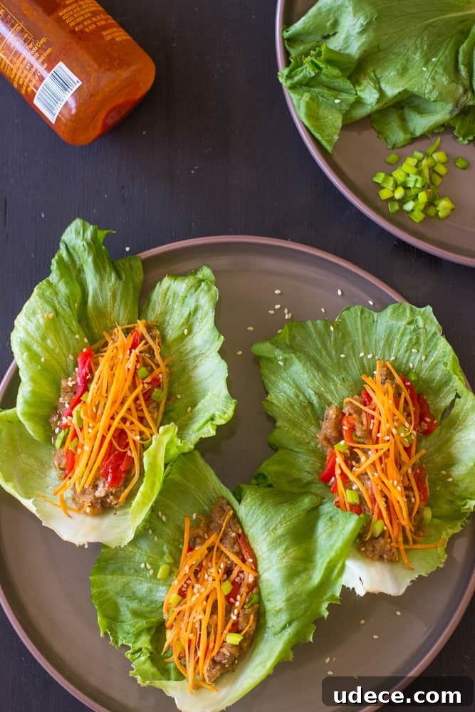 Pistachio-Crusted Vegan Cheese Ball Recipe 6 Top down shot of vegan asian lettuce wraps on a grey plate.