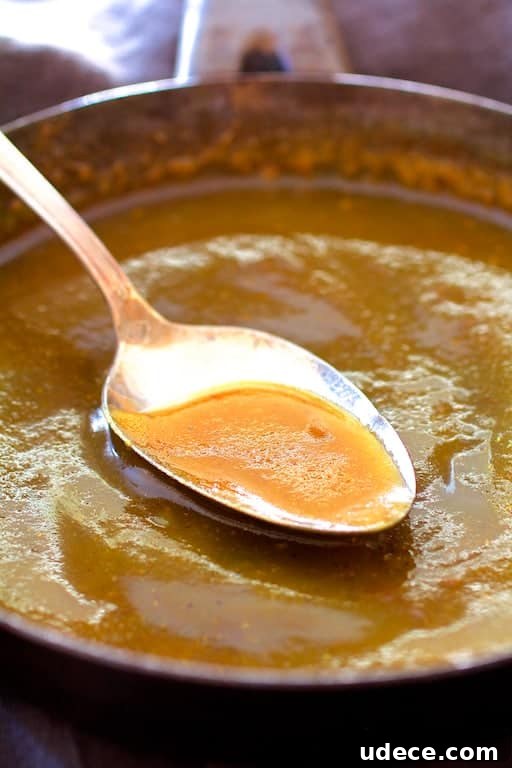 Photo of browned butter in small skillet.