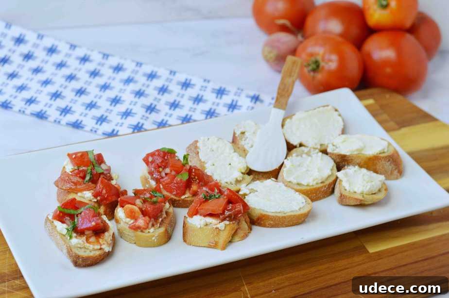 Creamy Feta and Tomato Bruschetta Recipe for Any Occasion 7 assembling bruschetta with creamy feta