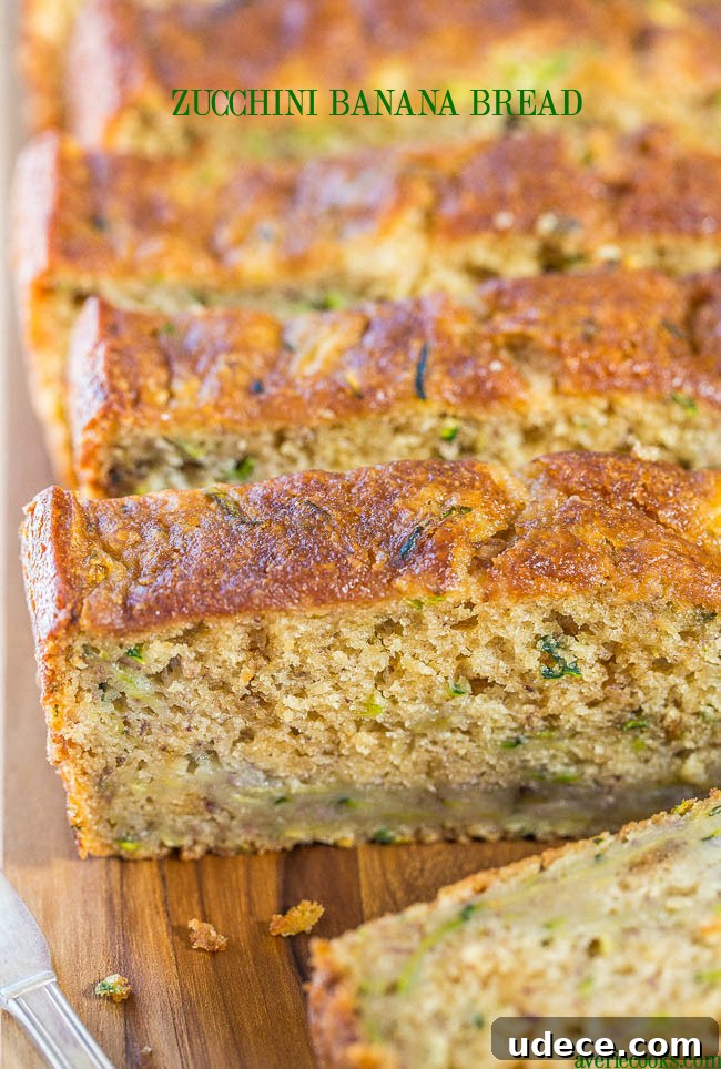 Zucchini banana bread slices.