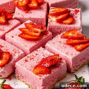 Dairy Free No Bake Strawberry Cheesecake Bars - Olivia Adriance