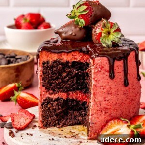 Chocolate Cake with Strawberry Frosting and Chocolate Covered Strawberries - Olivia Adriance