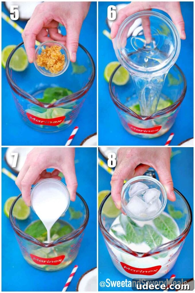 Coconut Mojito Recipe: Refreshing Tropical Cocktail Guide 5 photo collage of steps how to make coconut mojitos
