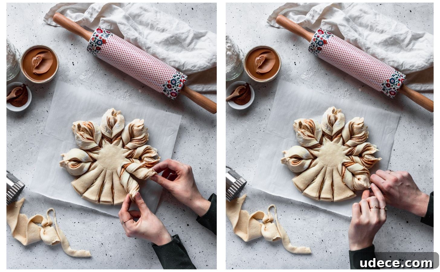 Twisting assembled star bread and sealing points