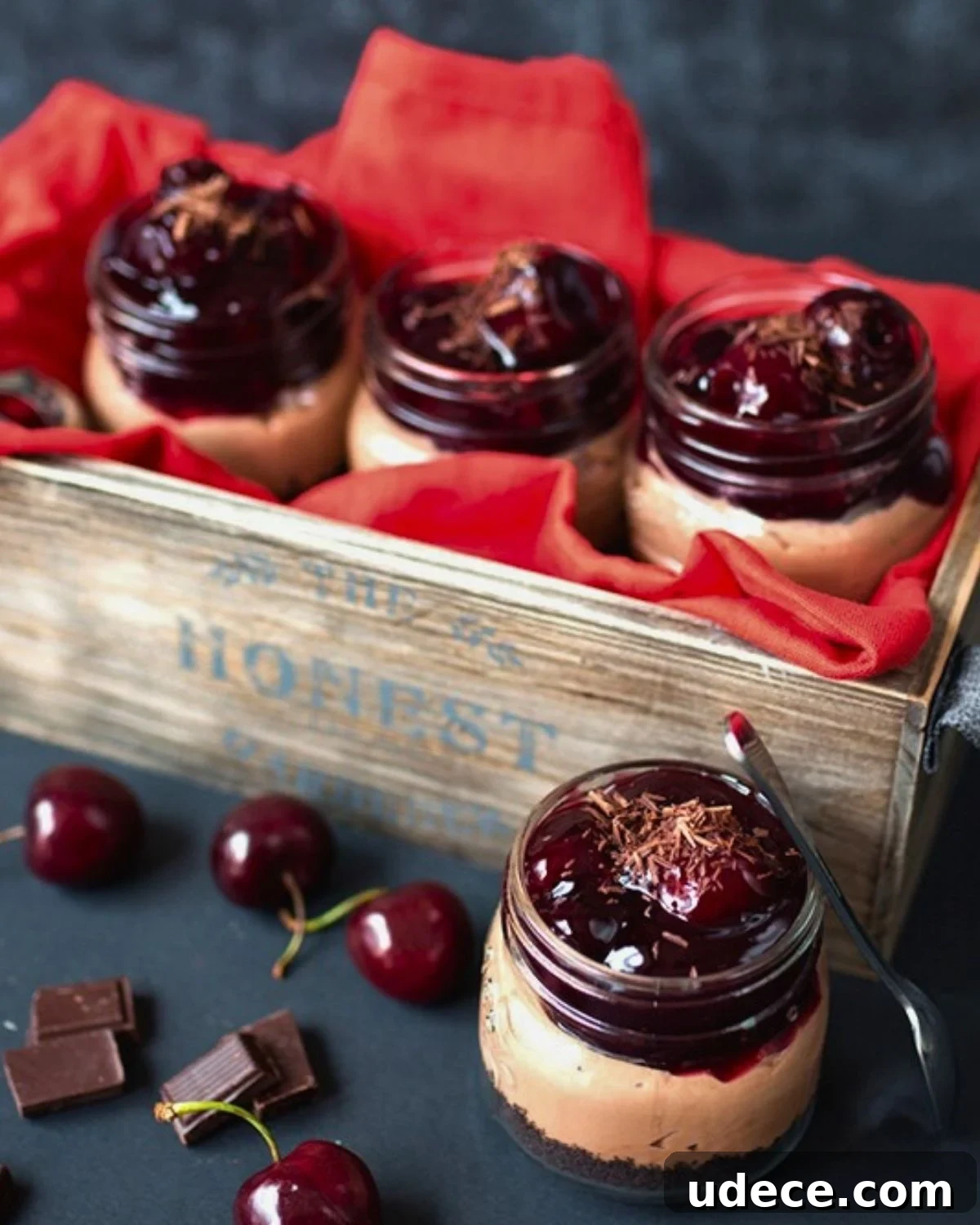 easy no bake cherry cheesecake, perfect for individual servings or parties.