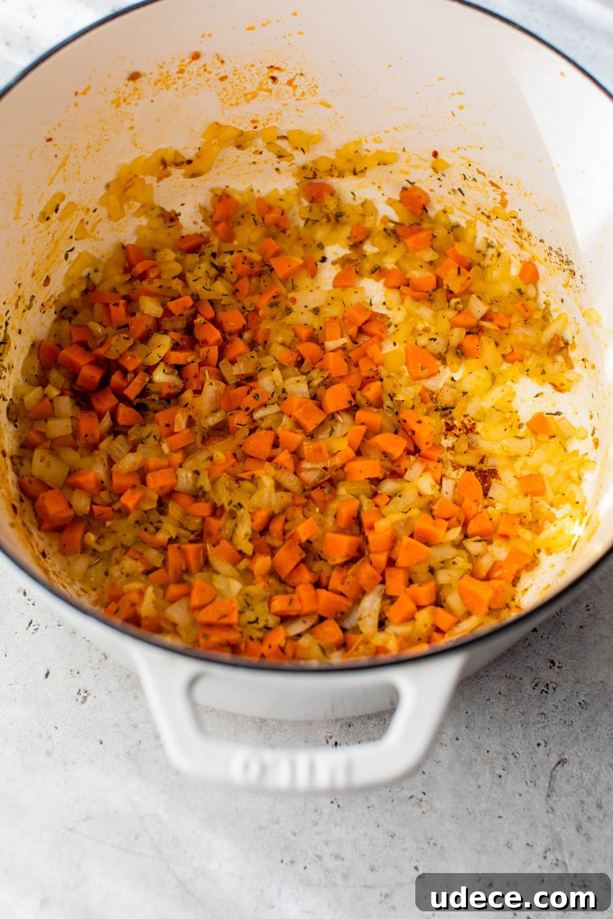 veggies sautéing in a dutch oven