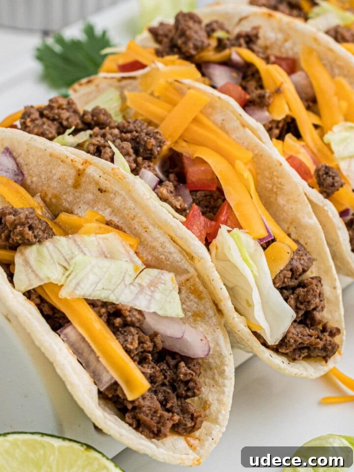 Shot of a rack of venison tacos, cropped square.