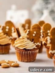 gingerbread cupcakes with gingerbread frosting and mini gingerbread men
