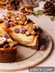 gingerbread cheesecake with slice taken out