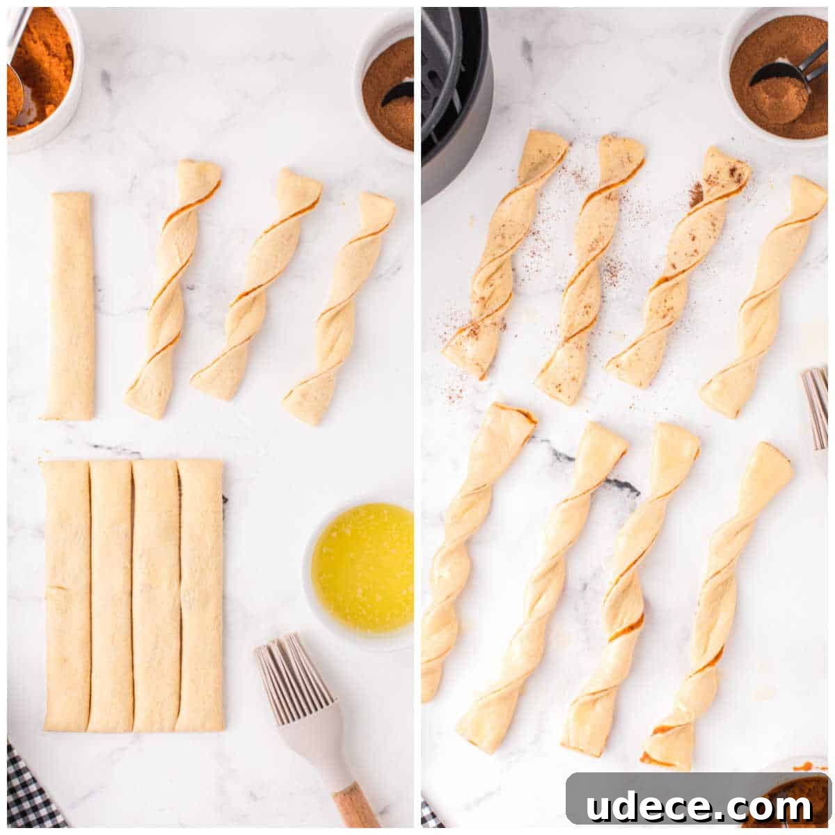 Collage of twisting the dough.