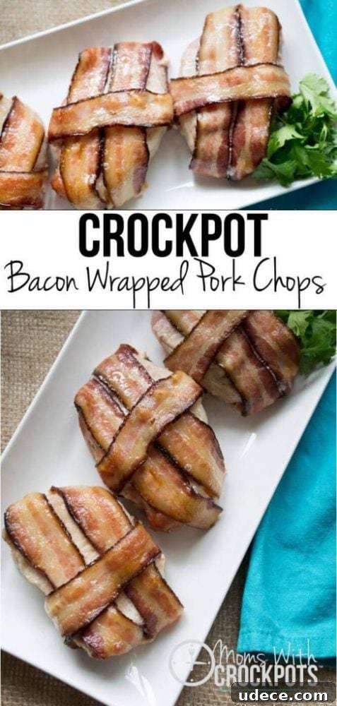 A dinner that will leave them asking for more! This simple Crockpot Bacon Wrapped Pork Chops Recipe is a keeper! 