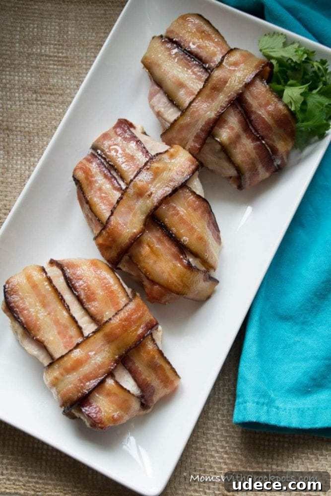 A dinner that will leave them asking for more! This simple Crockpot Bacon Wrapped Pork Chops Recipe is a keeper! 