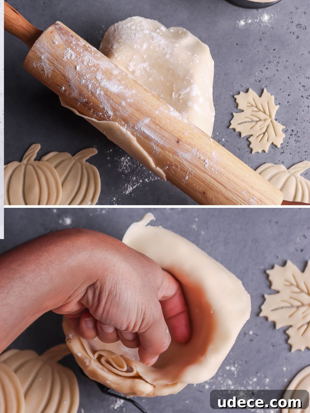 rolling pie crust for the mini turkey pies