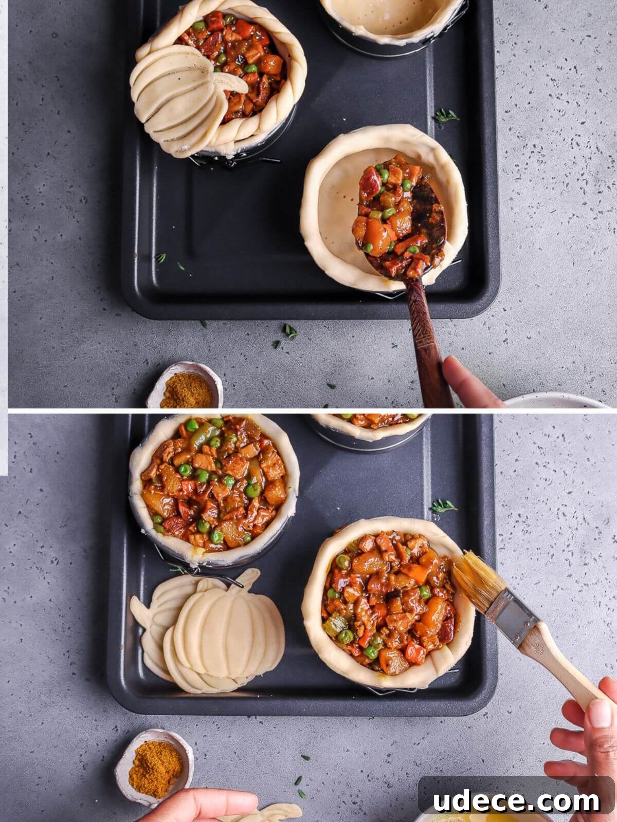 add filling into the cake pan.