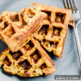 leftover stuffing waffles on blue plate
